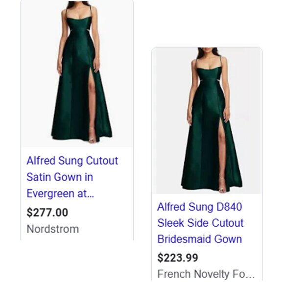 ALFRED SUNG Open Neckline Cutout Satin Twill A-Line Gown w/Pockets in Evergreen - Picture 9 of 11